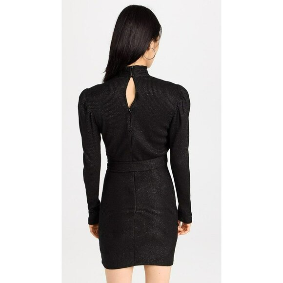 Sabina Musayev Black Metallic Ruched Dress Long Sleeve Party Holiday Fun Sexy - Picture 2 of 16